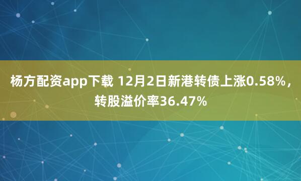 杨方配资app下载 12月2日新港转债上涨0.58%，转股溢价率36.47%