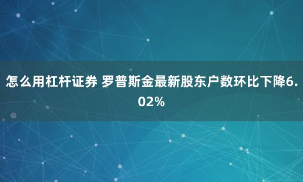 怎么用杠杆证券 罗普斯金最新股东户数环比下降6.02%